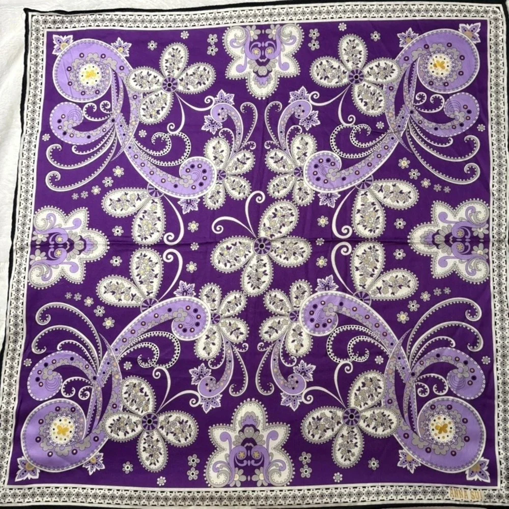 Vtg ANNA SUI Scarf Handkerchief Paisley Butterfly Purple 22